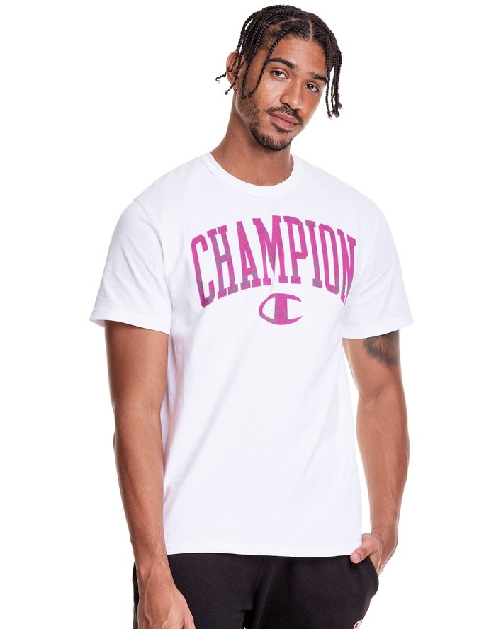 Champion T-Shirt Heren - Wit - Heritage Galaxy Dye Arch Logo ( 561732-LWN )